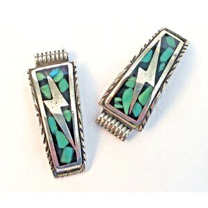 Native American Sterling Watch Tips Turquoise Mosaic (1588)